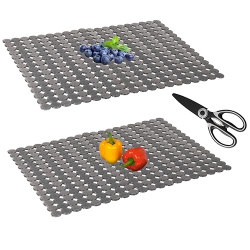 Kitchen Sink Mat for Stainless Steel/Ceramic Sinks,2 Pack with Scissors - color: Light black