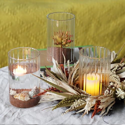 12Pcs Glass Cylinder vases for Centerpieces, 6 Inches Clear Ribbed Bud Vases for Wedding Decorations,Floral Vase Bulk Flower vases,Tall Glass Hurricane Candle Holder for Table Shelf, Party(Ribbed)
