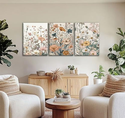 CHTEXA Boho Wildflower Canvas Wall Art, 3 Piece Gallery Wrapped Set, 12x16 - color: plants and flowers-2, size: 12x16 inch