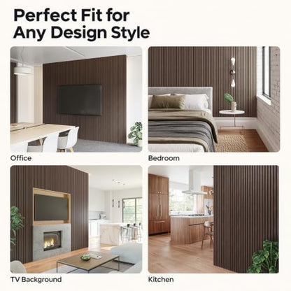 SMARTSTANDARD 4 Pack 105.9" x 12.6" Wood Slat Wall Panels, Dark Walnut - color: Dark Walnut, size: 106" x 50.4"
