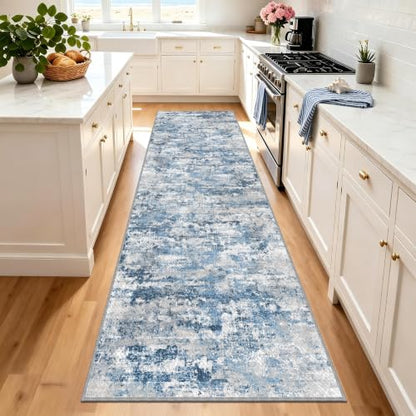 Hallway Runner Rug 3x10 Textured Non Slip Carpet Runner,Modern Ocean Blue - color: Abstract- Ocean Blue, size: 3' x 10' (Runner)
