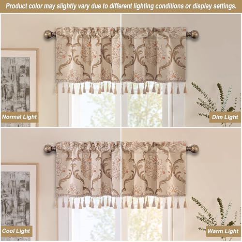 Loom and Mill Luxury Damask Floral Valances for Windows,Light Khaki,54"x18" - color: Mika-light Khaki