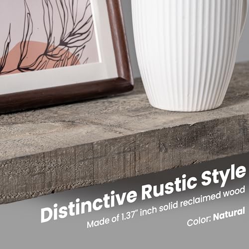FLYJOE Solid Reclaimed Wood Floating Shelf 48inches Width and 8 inches Depth, Rustic Reclaimed Barnwood Wall Hanging Shelves with Invisible Heavy-Duty Metal Bracket，Cement Grey - color: Distressed Grey, size: 48inches-1P