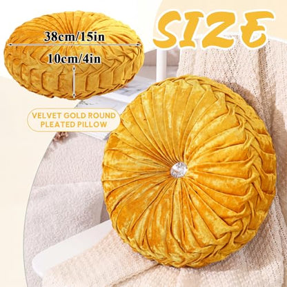 Drydiet 1 Pcs Round Pumpkin Throw Pillow Fall Pillow(Velvet Gold,15'') - color: Velvet Gold, size: 15''