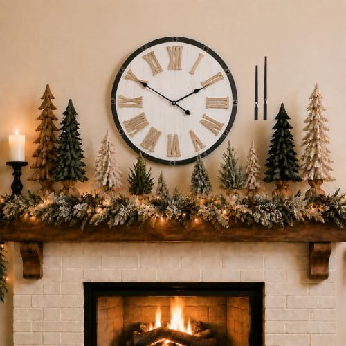 Large 24" Farmhouse Wall Clock, Rustic Wood Round Timepiece with Raised Roman Numerals, Black Metal Frame, Silent Quartz, Durable & Easy-to-Clean, Living Room & Entryway Decor (Distressed White) - color: Distressed White, size: Large 24 Inches