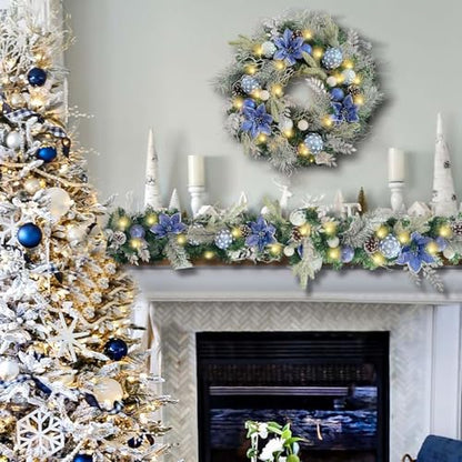WANNA-CUL Pre-Lit 6ft Silver Blue Christmas Garland with 30 LED Lights - color: 01-sliver Blue