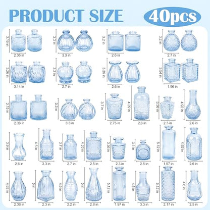 Glass Bud Vases in Bulk Small Mini Blue Vase for Flowers 17pc - color: Blue