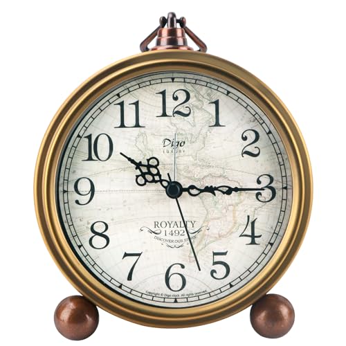 Maxspace Desk Clocks, Small Table Alarm Clocks for Shelf Bedroom Office,Vintage Metal Aesthetic Living Room Decor Clock, Non Ticking Silent Battery Operated Cute Clocks (Gold) - color: Gold
