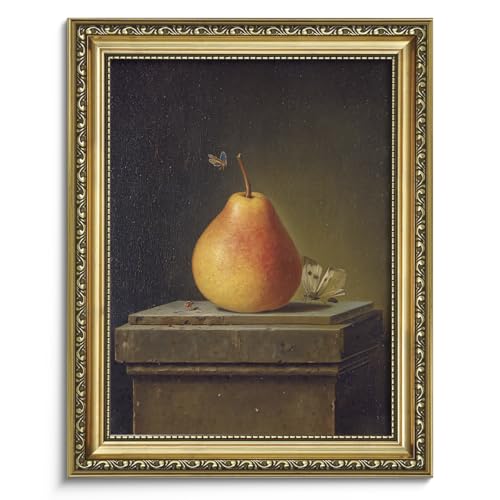 AIMAILON Framed Autumn Pear Insect Picture, American Country Style 12x16 - color: Pear and Butterfly, size: 16"L x 12"W