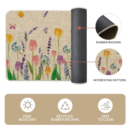 Artoid Mode Lavender Tulip Spring Kitchen Mats Set of 3, Seasonal Flower Summer Home Decor Low-Profile Kitchen Rugs for Floor - 17"x29"+17"x36"+17"x47" - size: 17"x29"/17"x36"/17"x47"