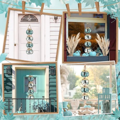 Britimes Pumpkin Fall Welcome Door Sign, Wooden, for Front Door - style: Blue Fall Maple Leaf