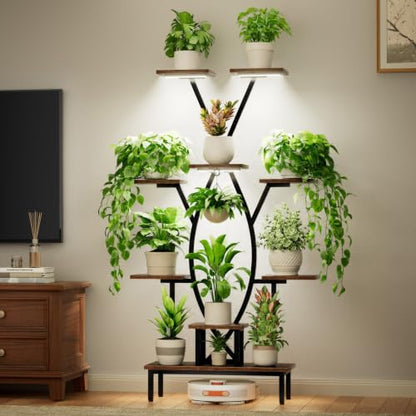 JUSTOGO Plant Stand Indoor with Grow Lights - 9 Tiered Tall Plant Shelf