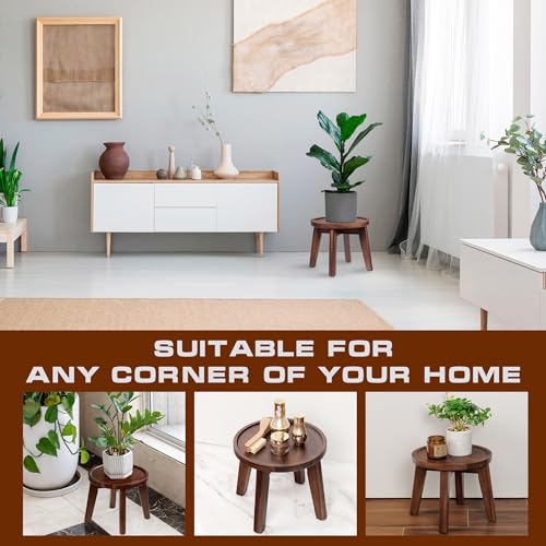 Demigo Indoor Plant Stand, 8 in Tall Acacia Wood Plant Shelf, Dark Brown - color: Dark Brown, size: Medium