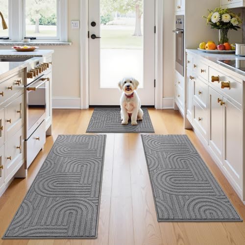 U'Artlines Kitchen Rugs and Mats Set of 3, Grey 20x32+20x48+20x59 - color: Grey
