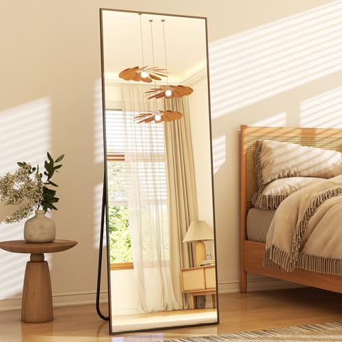 GLSLAND 58"x18" Full Length Mirror Full Body Mirror Freestanding Hanging or Leaning Rectangle Floor Mirror Aluminum Alloy for Bedroom Bathroom Living Room,Black - color: Black, size: 58"L x 18"W