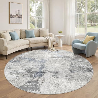 DMOYEST 6ft Round Area Rug for Living Room Washable Non Slip Circle Rug - color: Grey Blue, size: 6' (Round)
