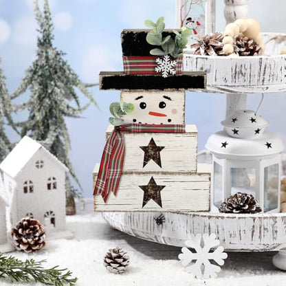 Yousoontic 4 Pcs Winter Snowman Figurines Set, Rustic Farmhouse Decor - style: Snowman