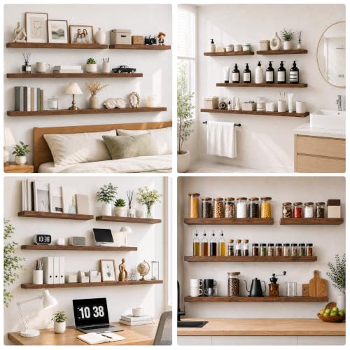RICHER HOUSE 48Inch Long Floating Shelves, 12" Deep Rustic Wood Wall Shelf - color: Brown, size: 48in