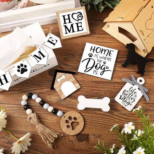 FairySandy 11 Pcs Dog Tiered Tray Decor Home Rustic Wooden Signs - style: Dog