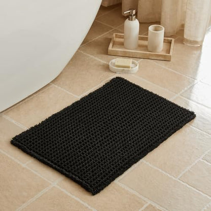 Triohero Black Waffle Bath Mat, Small Boho Bathroom Rugs Non Slip 16x24 - color: Black, size: 1'4" X 2' (Rectangular)