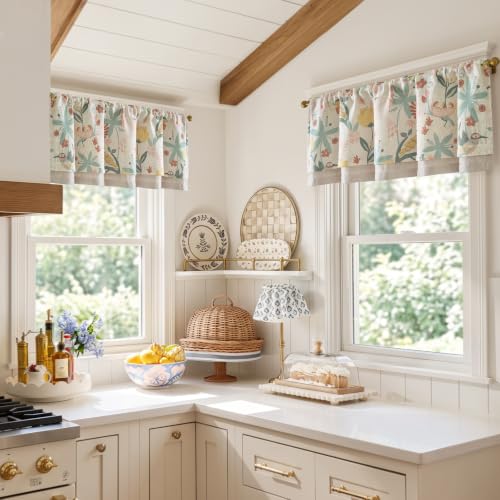 jinchan Floral Linen Window Valance Curtain, 50x18, 1 Panel, Green - color: Averie | Dusty Green, size: 50"W x 18"L (Pack of 1)