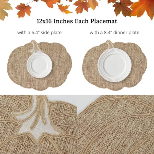 Feuille Fall Placemats Set of 4 – Pumpkin Placemats for Thanksgiving Halloween Natural Color, Polyester Harvest Placemats for Fall Autumn Decorations - style: Pumpkin