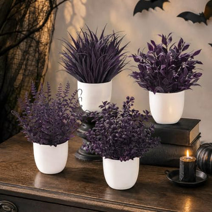 Der Rose 4 Pack Purple Artificial Plants in Pots, Halloween Fall Decor - color: Purple