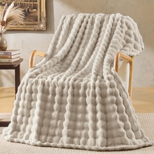 BEDELITE Beige Linen 3D Fleece Bubble Throw Blanket for Couch, 50x60 Inches - color: Linen, size: Throw(50"x60")