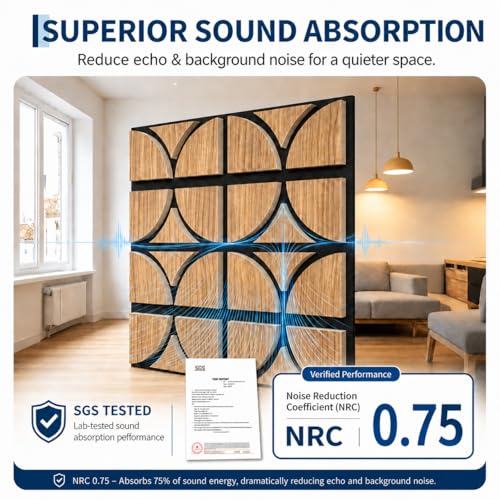 Garvee 3D Acoustic Wood Panels, 12" x 12" Sound Absorbing Wall Panels - color: 12 pcs-Walnut