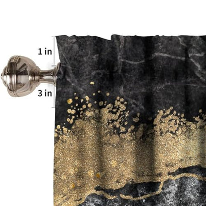 Black Gold Marble Valance Curtain, Abstract Luxury Black Grey White Crack Ink Marble Texture Print Blackout Short Window Treatment for Home Kitchen Bedroom Cafe, 54x18inch - color: Marble-2