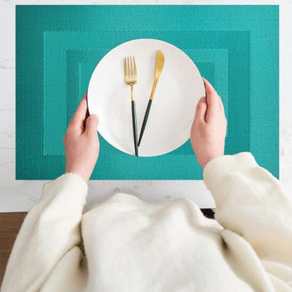 PIGCHCY Placemats Washable Vinyl Woven Table Mats,Elegant Durable Placemats for Dining Table Set of 4 (18 x 12 inches, Turquoise Blue) - color: Box: Turquoise Blue, size: 4 Placemats