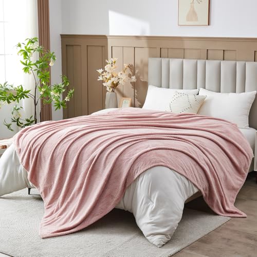 NEWCOSPLAY Fleece Leaves Pattern Queen Blanket, Dusty Pink, 90"x90" - color: Dusty Pink, size: Queen(90"x90")
