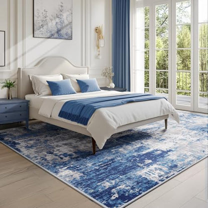 RELEANY Washable 5'x8' Abstract Area Rug for Living Room Blue Gray - color: Blue/Gray, size: 5' x 8' (Rectangular)