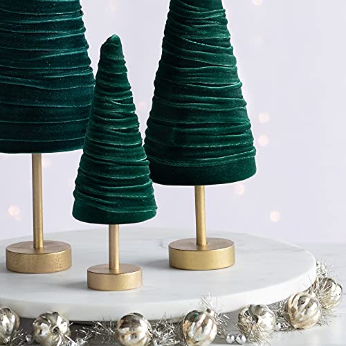 Emerald Pedestal Velvet Trees Set of 3, Cozy Artisan Mantel Décor, Luxurious Green Valentine Tabletop Tree, Wedding Centerpiece, Modern Farmhouse (Emerald) - color: Emerald