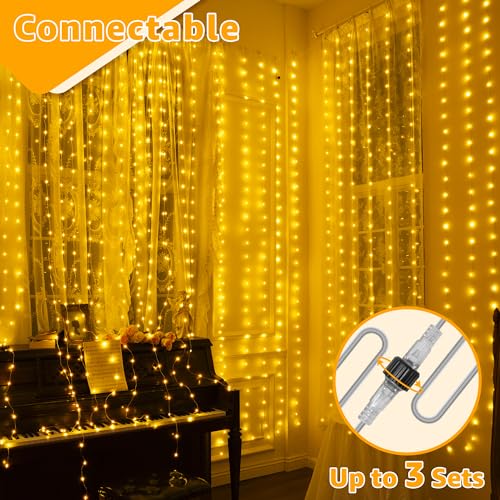 Ollny Curtain Lights 300LED 9.8ftx9.8ft, Connectable IP67 (Warm White) - color: Warm White, size: 9.8 ft
