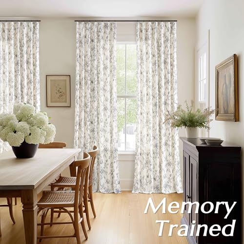 Linen Semi Sheer Curtains 96 Inches Long Pleated Black Floral Print Drapes - color: Black, size: 40"W x 96"L (Pack of 2)