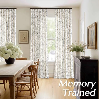 Linen Semi Sheer Curtains 96 Inches Long Pleated Black Floral Print Drapes - color: Black, size: 40"W x 96"L (Pack of 2)
