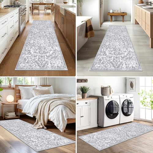 Pauwer Hallway Runner Rug 2x5, Washable Boho Kitchen Runner, Grey White - color: Grey White, size: 2' x 5' (Runner)