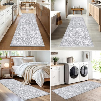 Pauwer Hallway Runner Rug 2x5, Washable Boho Kitchen Runner, Grey White - color: Grey White, size: 2' x 5' (Runner)