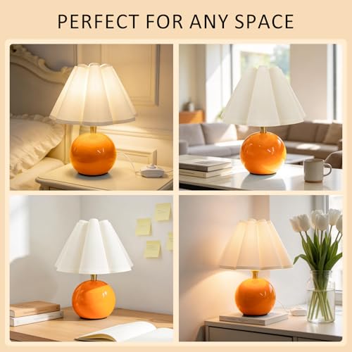 Small Bedside Table Lamp, 11.8'' Ceramic Stepless Dimmable Lamp (Orange) - color: Orange