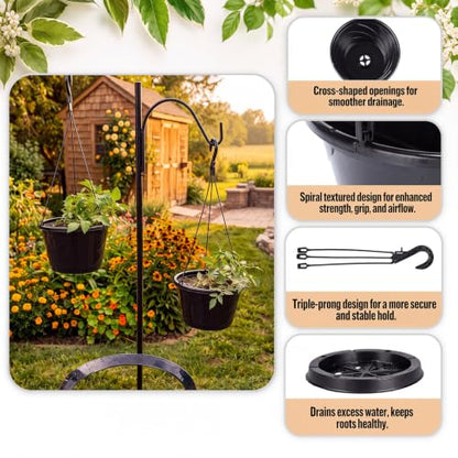 16 Pcs 10 Inch Hanging Planter with Drainage Insert, Black - color: Black