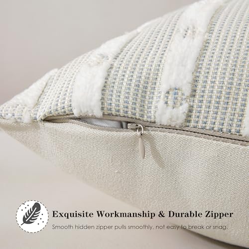 Boho Tufted Chenille Throw Pillow Covers 18x18 Inch Set of 2, Blue - color: Blue, size: 18" x 18" (Pack of 2)