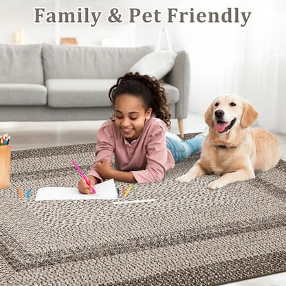RUGSREAL 8x10 Washable Area Rug for Living Room with Rubber Backing - color: Mocha, size: 8' x 10' (Rectangular)