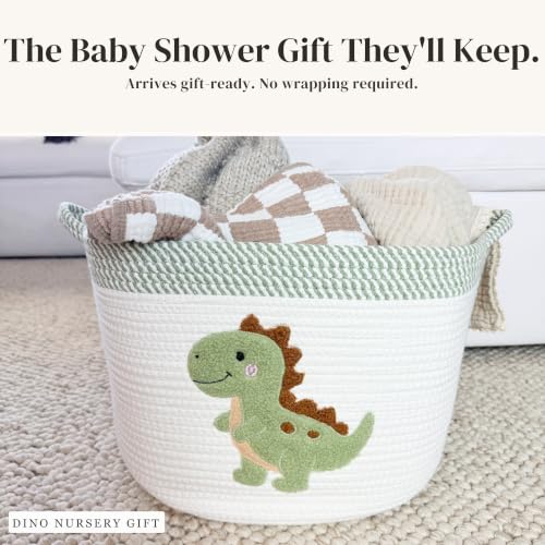 Dinosaur Baby Storage Basket, Woven Cotton Rope Nursery Bin, 15x11 in - color: Dinosaur