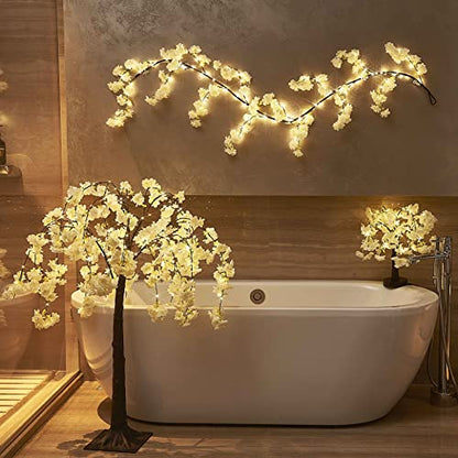 LITBLOOM Cherry Blossom Garland with Lights Battery Operated with Timer 96 Fairy Lights 6FT, Lighted White Flower Garland for Mantle Fireplace Wedding Party Spring Decoration Indoor Outdoor - style: White Cherry