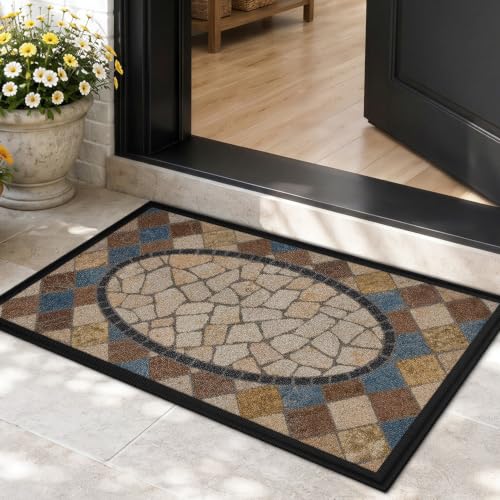 Color&Geometry Front Door Mat Outside Entrance, 17x30 Waterproof All-Season, All-Weather Doormat, Fade Resistant, Easy Clean, Low Profile Patio Porch Entryway Mat, Mediterranean Mosaic Pattern - color: Mediterranean Mosaic Pattern, size: 17"x30"