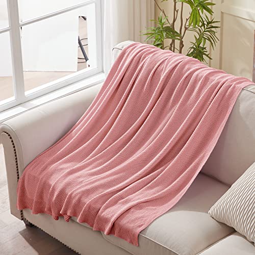TREELY 100% Cotton Pink Knitted Throw Blanket 50"x60" - color: Pink, size: Throw(50" x 60")