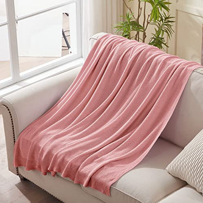 TREELY 100% Cotton Pink Knitted Throw Blanket 50"x60" - color: Pink, size: Throw(50" x 60")