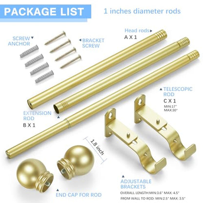 Curtain Rods for Windows 16-48", 1 In Gold Curtain Rod, 1 Pack - color: Warm Gold, size: 48" - 1'' rod - 1 Pack