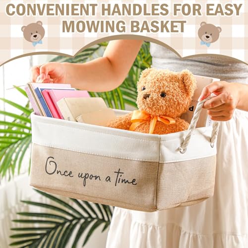 Marsui 1 Pcs Book Storage Basket Book Bin Once Upon a Time, White Brown - color: White Brown, size: Once Upon A Time